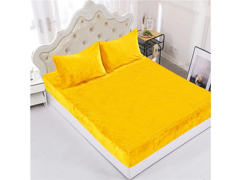 Fleece σεντόνι με λάστιχο και μαξιλαροθήκες (160cm x 200cm + 35cm) yellow