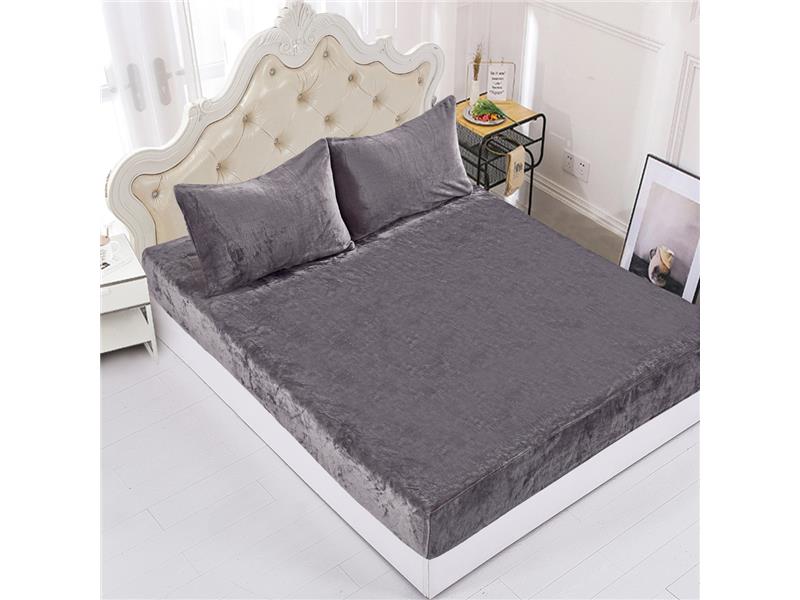 Fleece σεντόνι με λάστιχο και μαξιλαροθήκες (160cm x 200cm + 35cm) σκούρο γκρί