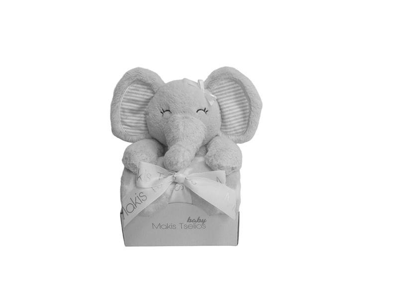 Κουβέρτα Makis Tselios fleece bebe με διακοσμητικό ελεφαντάκι Elephant Grey