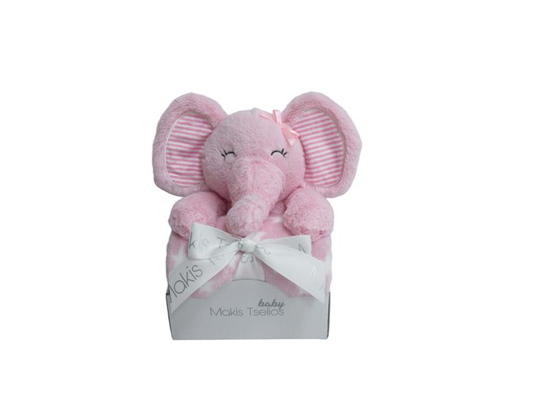 Κουβέρτα Makis Tselios fleece bebe με διακοσμητικό ελεφαντάκι Elephant Pink
