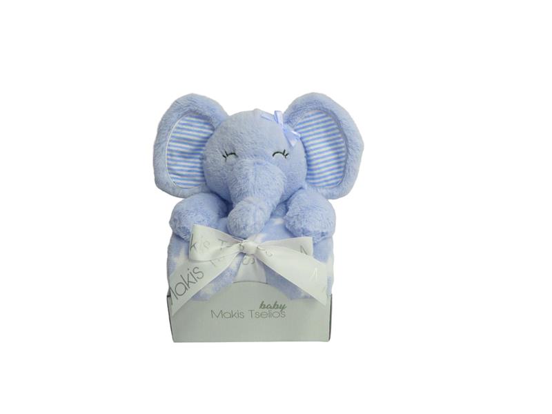 Κουβέρτα Makis Tselios fleece bebe με διακοσμητικό ελεφαντάκι Elephant Blue