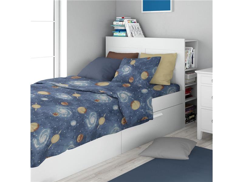 Σεντόνια Εμπριμέ Σετ 3 τεμ kids Milky Way 185 160X240 Blue 100% Cotton