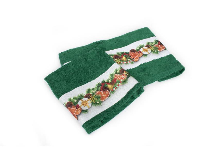Χριστουγεννιάτικο Σετ Πετσέτες 2 τεμ. 30X50, 50X90 Christmas Ornaments Πράσινο 100% Cotton