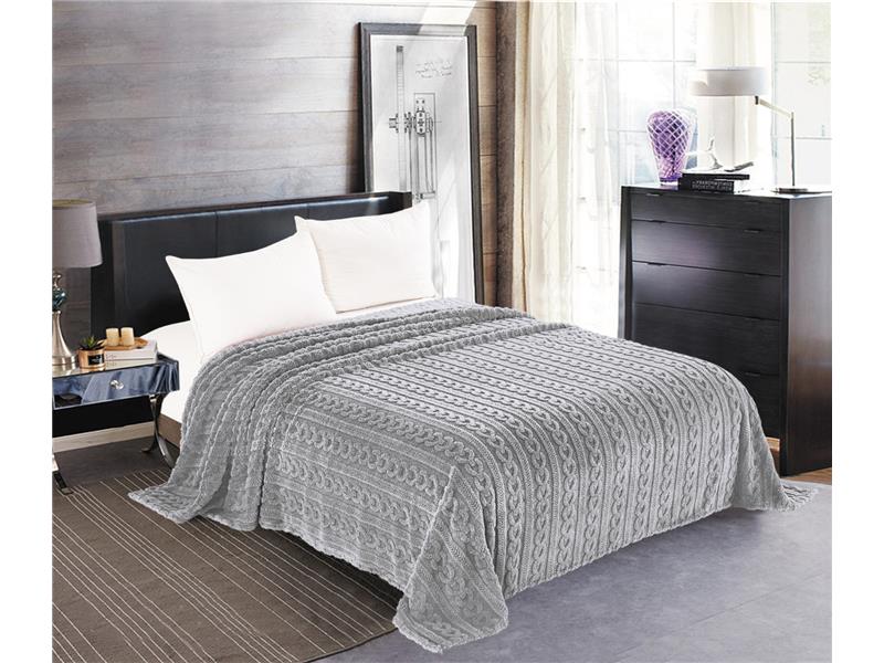 Κουβέρτα fleece braid (160cm x 220cm) γκρί