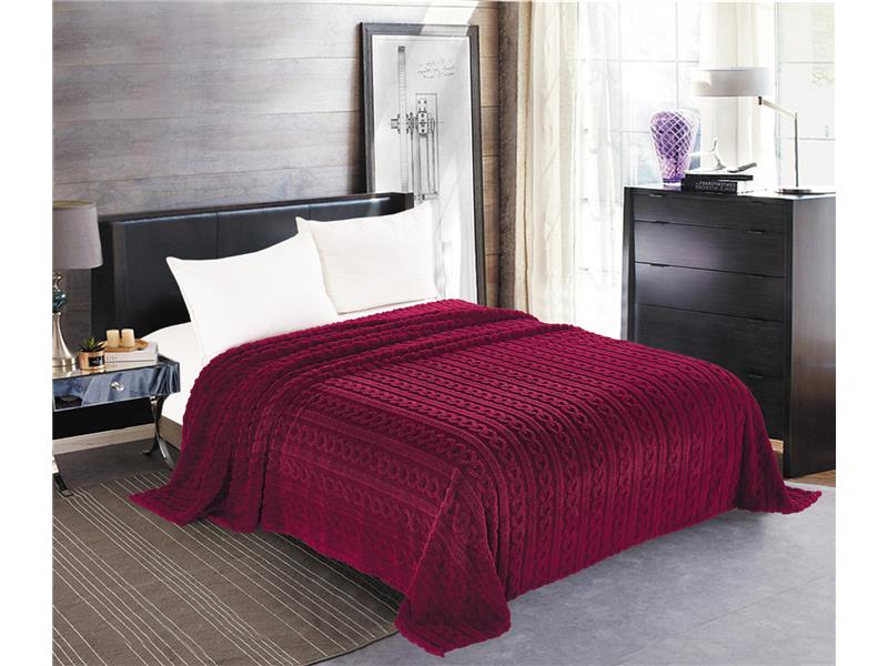 Κουβέρτα fleece braid (220cm x 240cm) μπορντώ