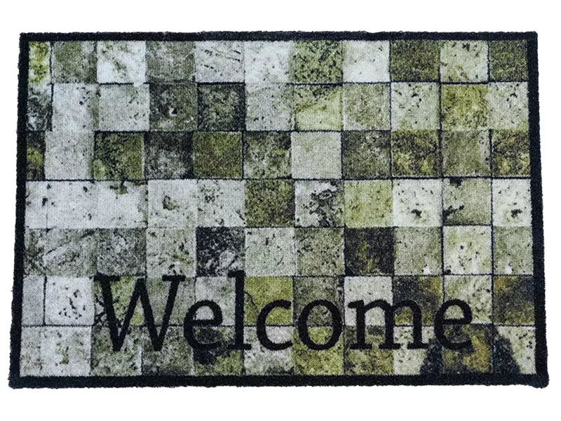 Sdim Πατάκι Εισόδου Μοκέτα με Αντιολισθητικό Υπόστρωμα Prestige 032 Welcome Tiles Πράσινο 50x75εκ.