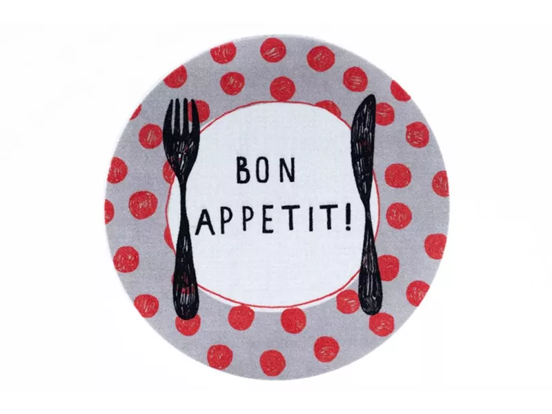 Sdim Στρογγυλό Πατάκι Κουζίνας με Αντιολισθητικό Υπόστρωμα Cook & Wash 401 Red Dots Bon Appetit Γκρί/Κόκκινο Φ67εκ.