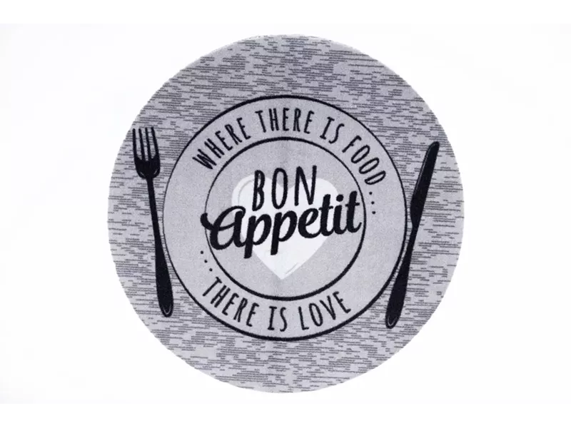 Sdim Στρογγυλό Πατάκι Κουζίνας με Αντιολισθητικό Υπόστρωμα Cook & Wash 455 Bon Appetit Love Γκρί Φ67εκ.