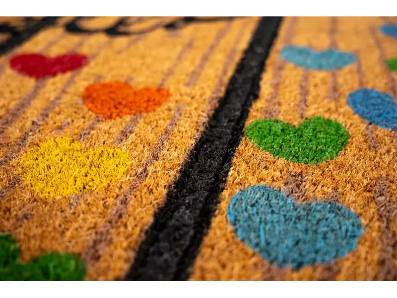 Sdim Πατάκι Εισόδου από Κοκοφοίνικα με Αντιολισθητικό Υπόστρωμα Ruco Style 007 Hello Hearts 45x75εκ.