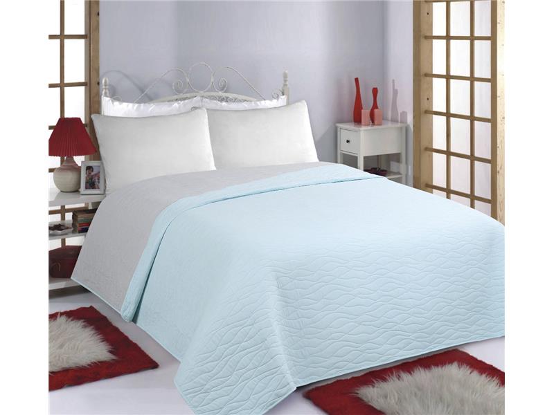 ΚΟΥΒΕΡΛΙ σετ (240cm x 260cm) WAVES sky blue/ grey