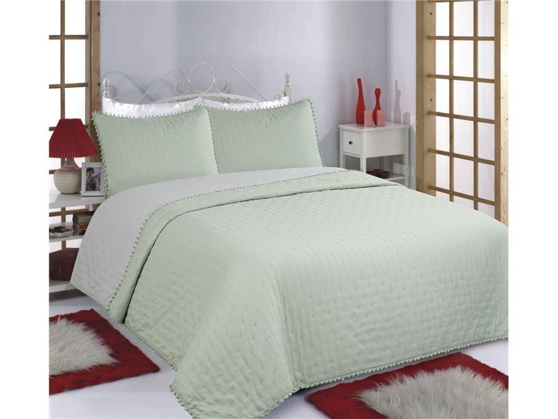 ΚΟΥΒΕΡΛΙ σετ (240cm x 260cm +2x50cm x 70cm) PON-PON mint/grey