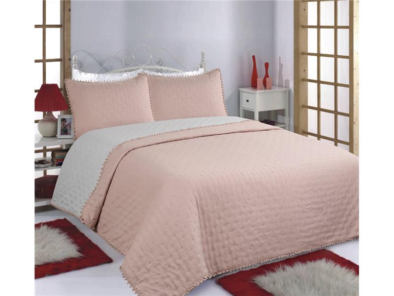 ΚΟΥΒΕΡΛΙ σετ (240cm x 260cm +2x50cm x 70cm) PON-PON pink/grey
