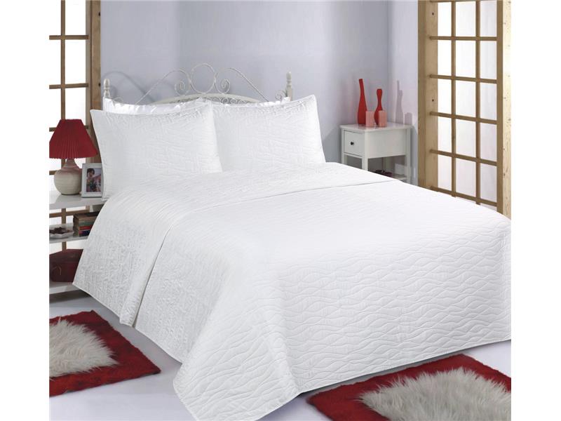 ΚΟΥΒΕΡΛΙ σετ (240cm x 260cm + 2 x 50cm x 70cm) WAVES  MICROSATIN ivory