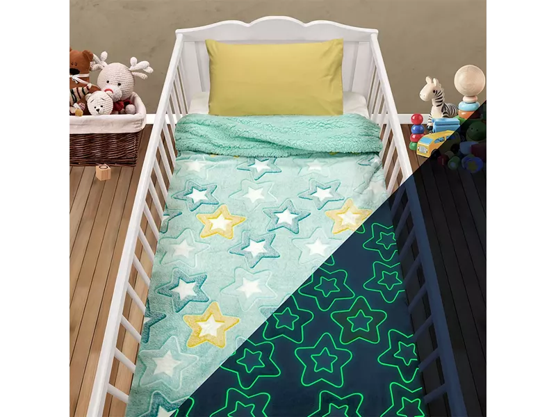 LINO ΚΟΥΒΕΡΤΑ FLEECE SHERPA ΦΩΣΦΟΡΙΖΕ STER MINT 110X150