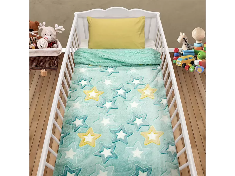 LINO ΚΟΥΒΕΡΤΑ FLEECE SHERPA ΦΩΣΦΟΡΙΖΕ STER MINT 110X150