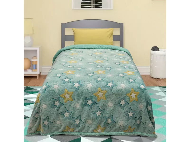 LINO ΚΟΥΒΕΡΤΑ FLEECE SHERPA ΦΩΣΦΟΡΙΖΕ STER MINT 160X220