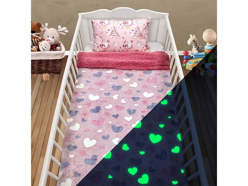 LINO ΚΟΥΒΕΡΤΑ FLEECE SHERPA ΦΩΣΦΟΡΙΖΕ HERZ PINK 110X150