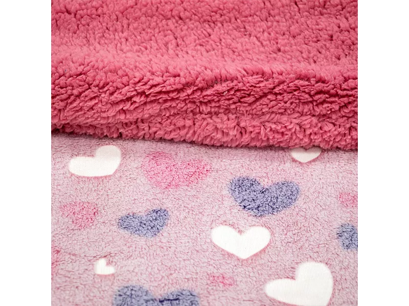 LINO ΚΟΥΒΕΡΤΑ FLEECE SHERPA ΦΩΣΦΟΡΙΖΕ HERZ PINK 110X150
