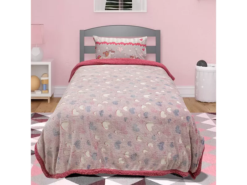 LINO ΚΟΥΒΕΡΤΑ FLEECE SHERPA ΦΩΣΦΟΡΙΖΕ HERZ PINK 160X220