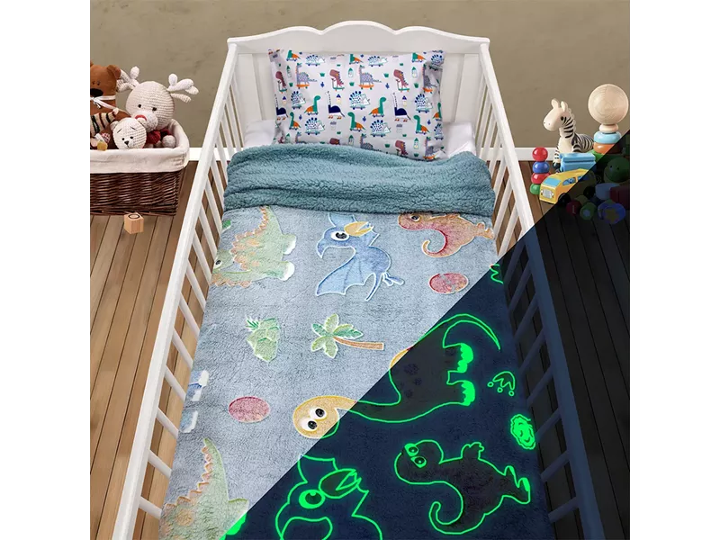 LINO ΚΟΥΒΕΡΤΑ FLEECE SHERPA ΦΩΣΦΟΡΙΖΕ VOLCANO GREY-CIEL 110X150