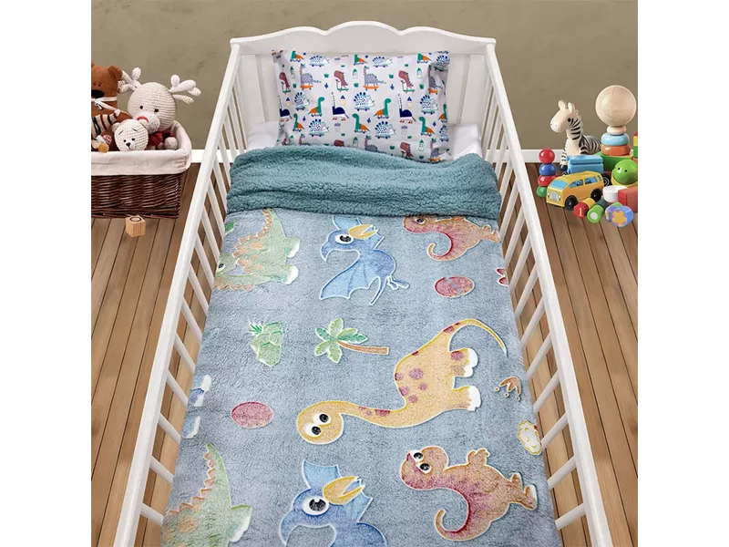 LINO ΚΟΥΒΕΡΤΑ FLEECE SHERPA ΦΩΣΦΟΡΙΖΕ VOLCANO GREY-CIEL 110X150