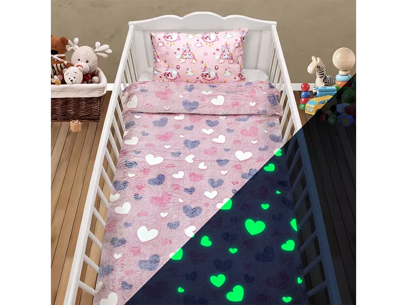 LINO ΚΟΥΒΕΡΤΑ FLEECE ΦΩΣΦΟΡΙΖΕ HERZ PINK 110X150