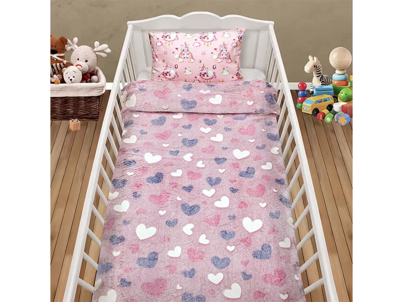 LINO ΚΟΥΒΕΡΤΑ FLEECE ΦΩΣΦΟΡΙΖΕ HERZ PINK 110X150