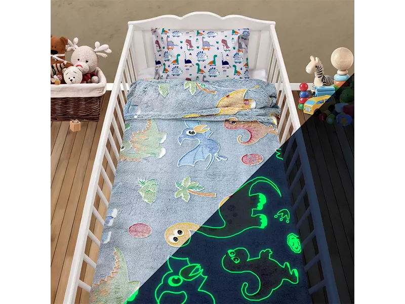 LINO ΚΟΥΒΕΡΤΑ FLEECE ΦΩΣΦΟΡΙΖΕ VOLCANO GREY-CIEL 110X150