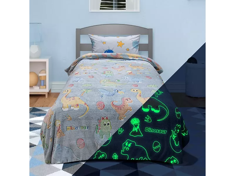 LINO ΚΟΥΒΕΡΤΑ FLEECE ΦΩΣΦΟΡΙΖΕ VOLCANO GREY-CIEL 160X220