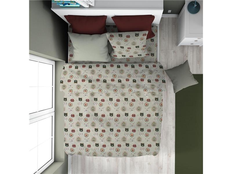 Παπλωματοθήκη Εμπριμέ kids Big Cats 27 160X240 Light Olive 100% Cotton