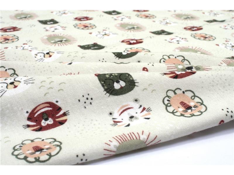 Σεντονάκι Λίκνου bebe Big Cats 27 80X110 Light Olive 100% Cotton