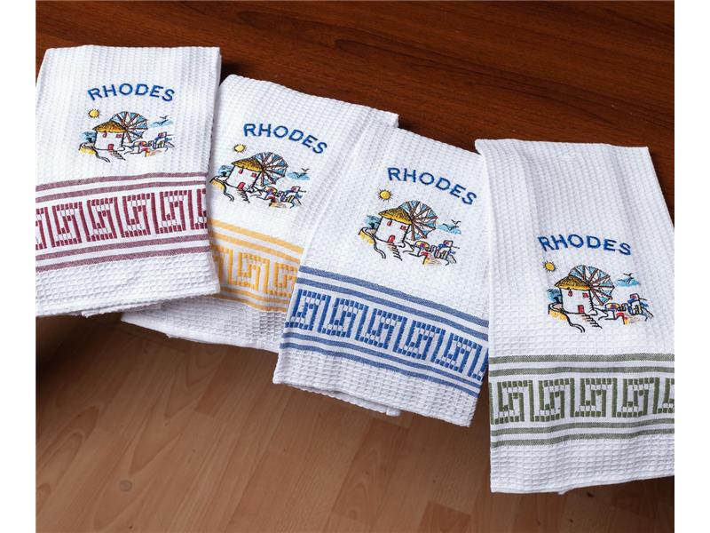 Σετ 12 τεμαχίων ποτηρόπανα (45cm x 65cm) ανεμόμυλος RHODES