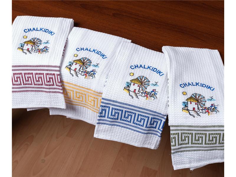 Σετ 12 τεμαχίων ποτηρόπανα (45cm x 65cm) ανεμόμυλος CHALKIDIKI