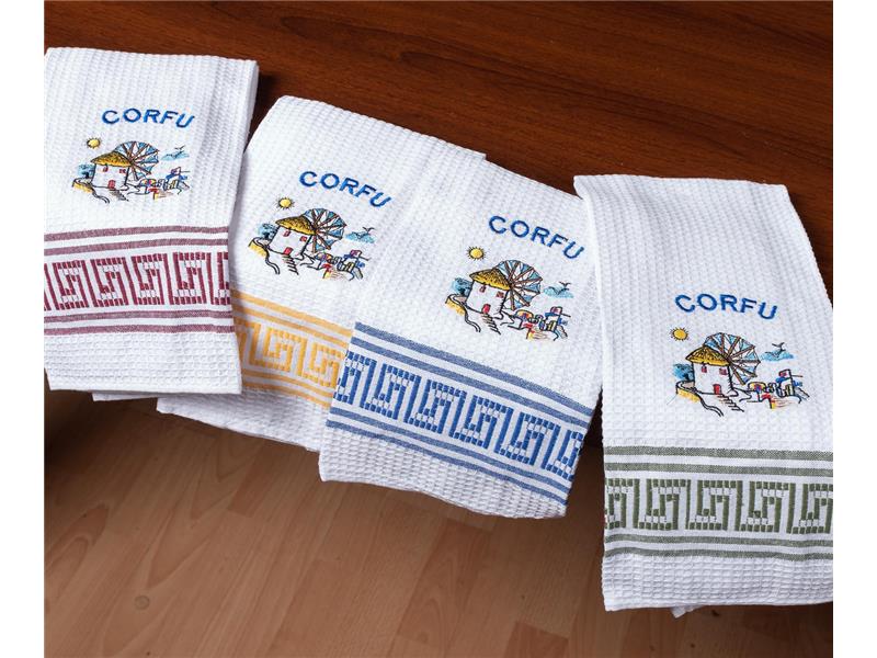 Σετ 12 τεμαχίων ποτηρόπανα (45cm x 65cm) ανεμόμυλος CORFU