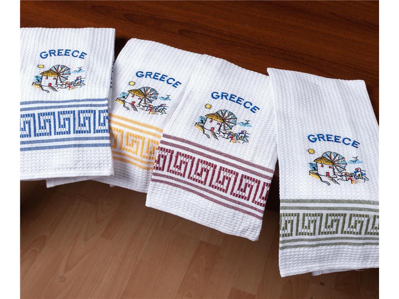 Σετ 12 τεμαχίων ποτηρόπανα (45cm x 65cm) ανεμόμυλος GREECE