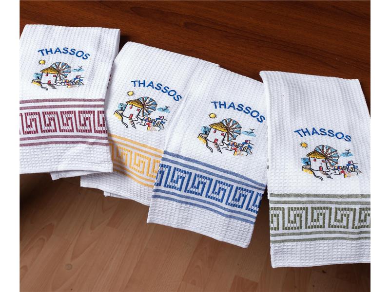 Σετ 12 τεμαχίων ποτηρόπανα (45cm x 65cm) ανεμόμυλος THASSOS