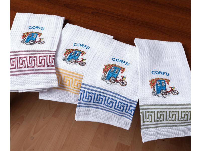 Σετ 12 τεμαχίων ποτηρόπανα (45cm x 65cm) ποδήλατο CORFU