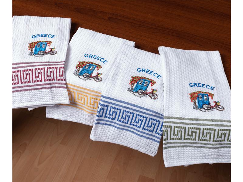 Σετ 12 τεμαχίων ποτηρόπανα (45cm x 65cm) ποδήλατο GREECE