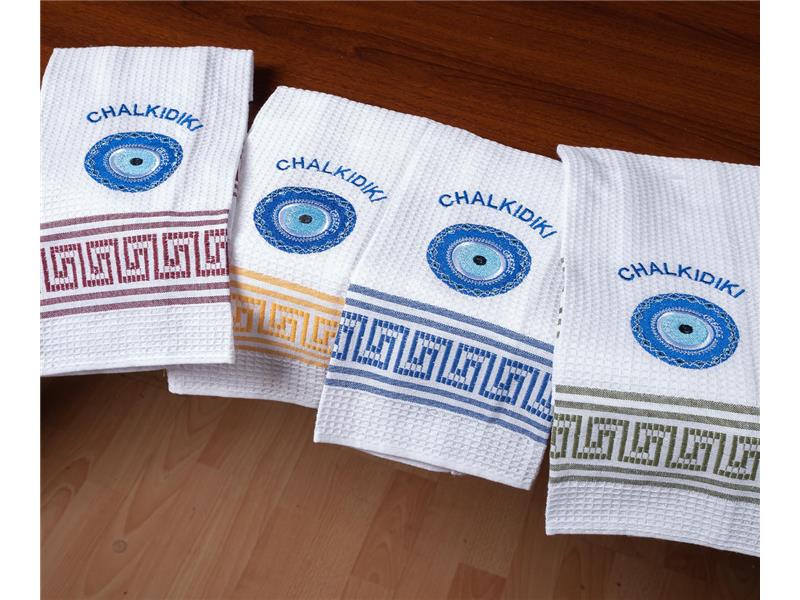 Σετ 12 τεμαχίων ποτηρόπανα (45cm x 65cm) μάτι CHALKIDIKI