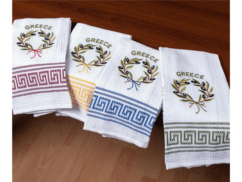 Σετ 12 τεμαχίων ποτηρόπανα (45cm x 65cm) στεφάνι GREECE