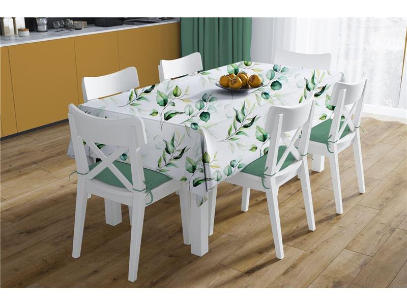 Αλέκιαστο Τραπεζομάντηλο Ψηφιακής Εκτύπωσης Green Leaves 462 180X300 White-Green 70/30 Cott/Pol