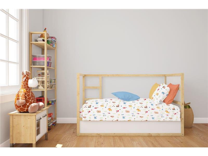 Κατωσέντονο Με Λάστιχο bebe Forest Animals 570 0,70X1,40X0,15 White-Sky Blue 100% Cotton