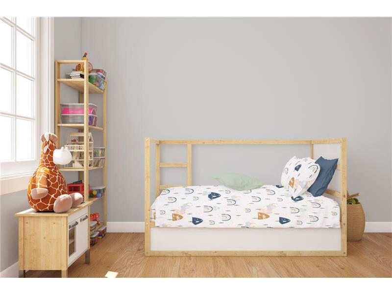 Κατωσέντονο Με Λάστιχο bebe Rainbow 574 0,70X1,40X0,15 White-Blue 100% Cotton