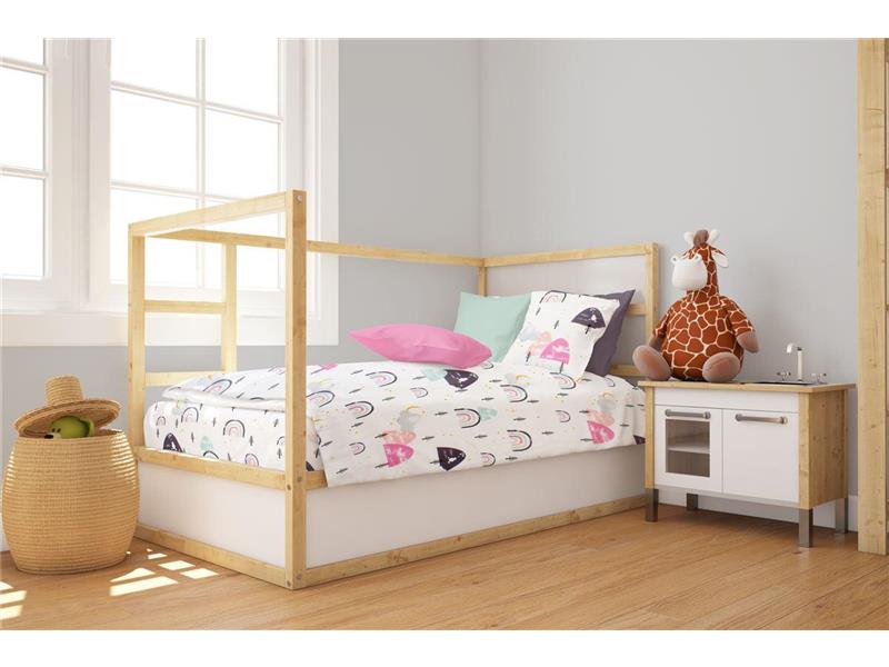 Πάπλωμα Εμπριμέ bebe Rainbow 575 120X160 White-Pink 100% Cotton