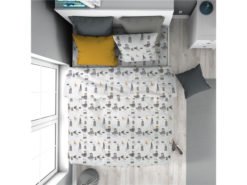Παπλωματοθήκη Εμπριμέ kids Seabirds 578 160X240 White-Grey 100% Cotton