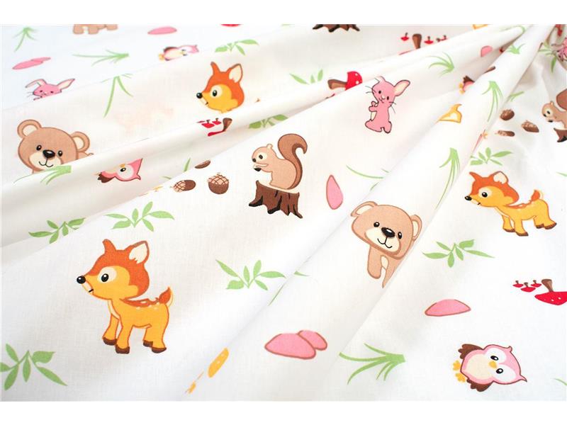 Σεντονάκι Λίκνου bebe Forest Animals 571 80X110 White-Pink 100% Cotton