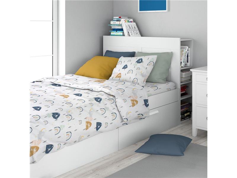 Σεντόνια Εμπριμέ Σετ 2 τεμ kids Rainbow 574 160X240 White-Blue 100% Cotton