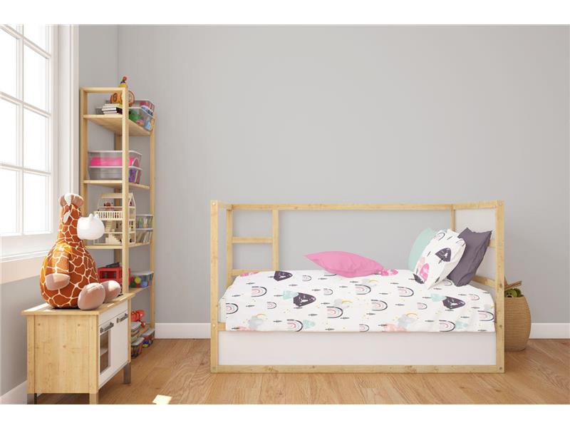Σεντόνια Εμπριμέ Σετ 3 τεμ bebe Rainbow 575 120X160 White-Pink 100% Cotton