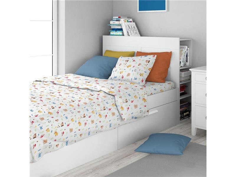 Σεντόνια Εμπριμέ Σετ 3 τεμ kids Forest Animals 570 160X240 White-Sky Blue 100% Cotton