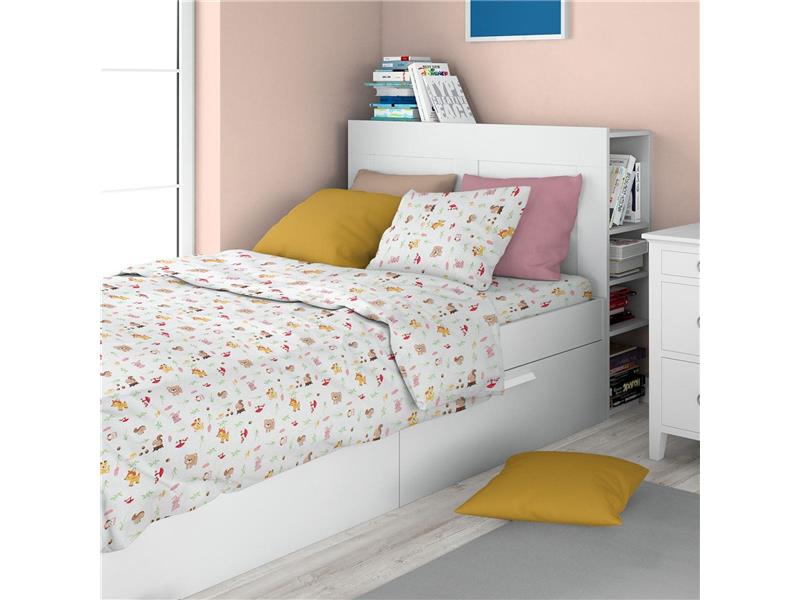 Σεντόνια Εμπριμέ Σετ 3 τεμ kids Forest Animals 571 160X240 White-Pink 100% Cotton